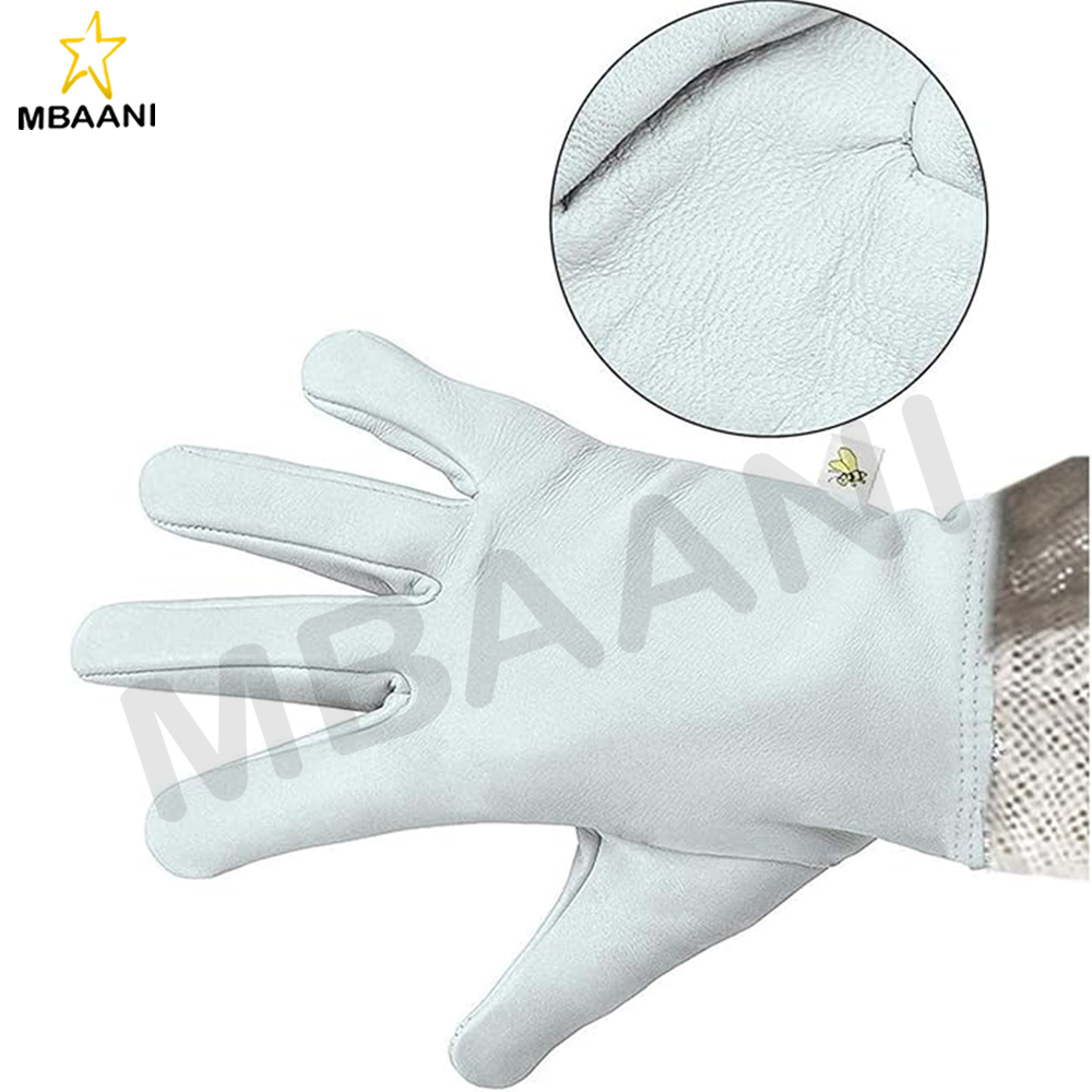 Leather Beekeeping Gloves With Ventilated Three Layer Sleeves.