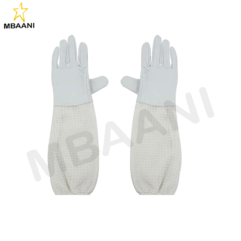 Leather Beekeeping Gloves With Ventilated Three Layer Sleeves.