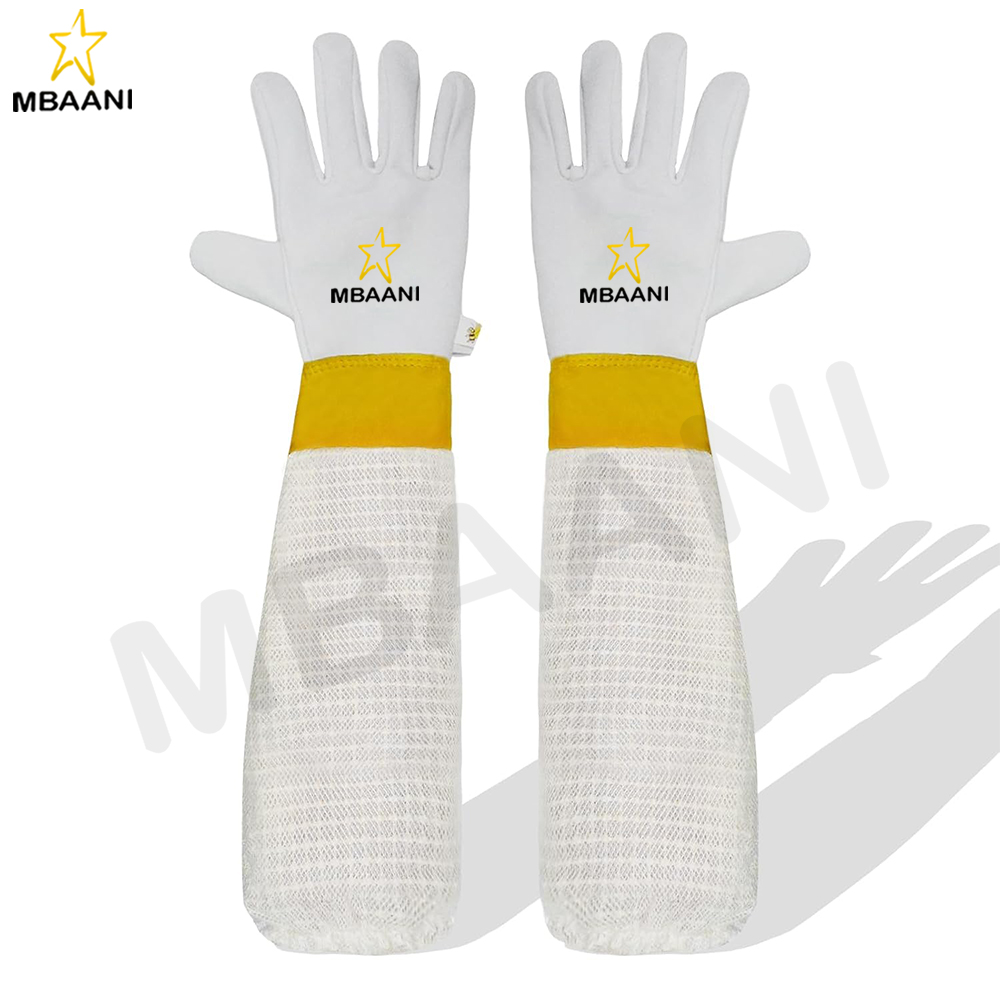 Leather Beekeeping Gloves With Three Layer Sleeves.