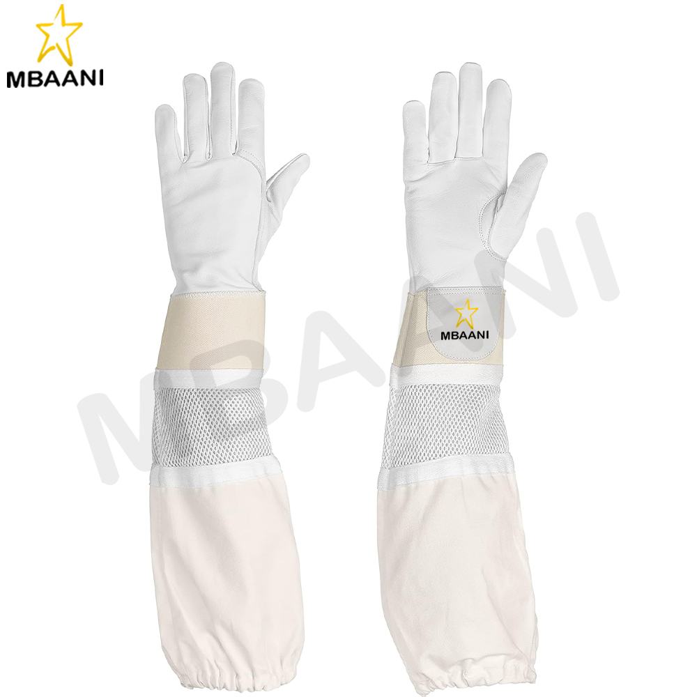 Goatskin Leather Beekeeping Gloves with Cotton And Three Layer Sleeves.