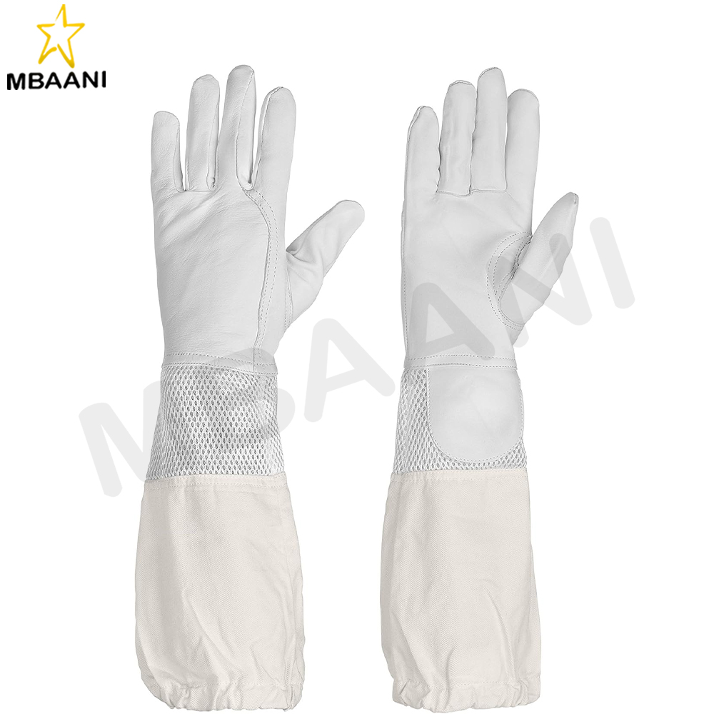 Leather Goatskin Beekeeping Gloves with Full Cotton And Three Layer Sleeves.