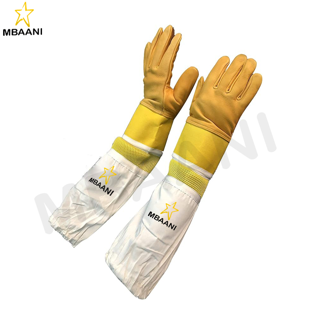 Goatskin Leather Beekeeping Gloves with Cotton And Three Layer Sleeves.