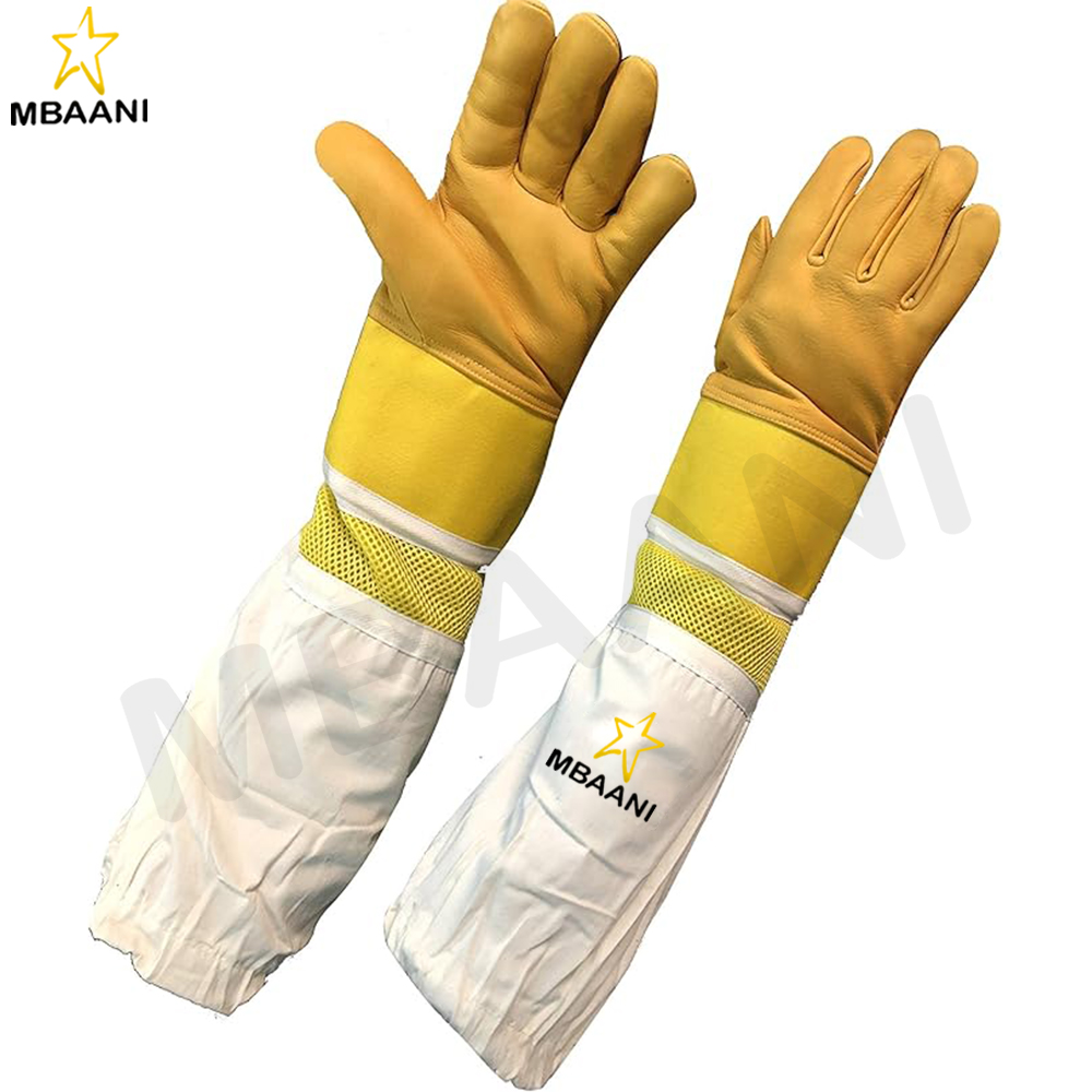 Goatskin Leather Beekeeping Gloves with Cotton And Three Layer Sleeves.
