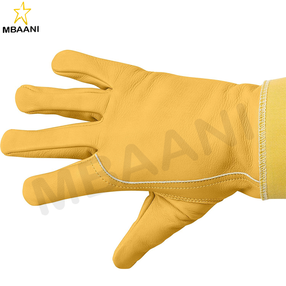 Goatskin Leather Beekeeping Gloves with Full Long Cotton Sleeves.