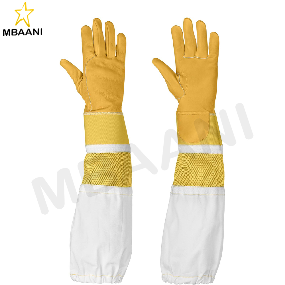 Goatskin Leather  Beekeeping Gloves with Cotton And Three Layer Sleeves.