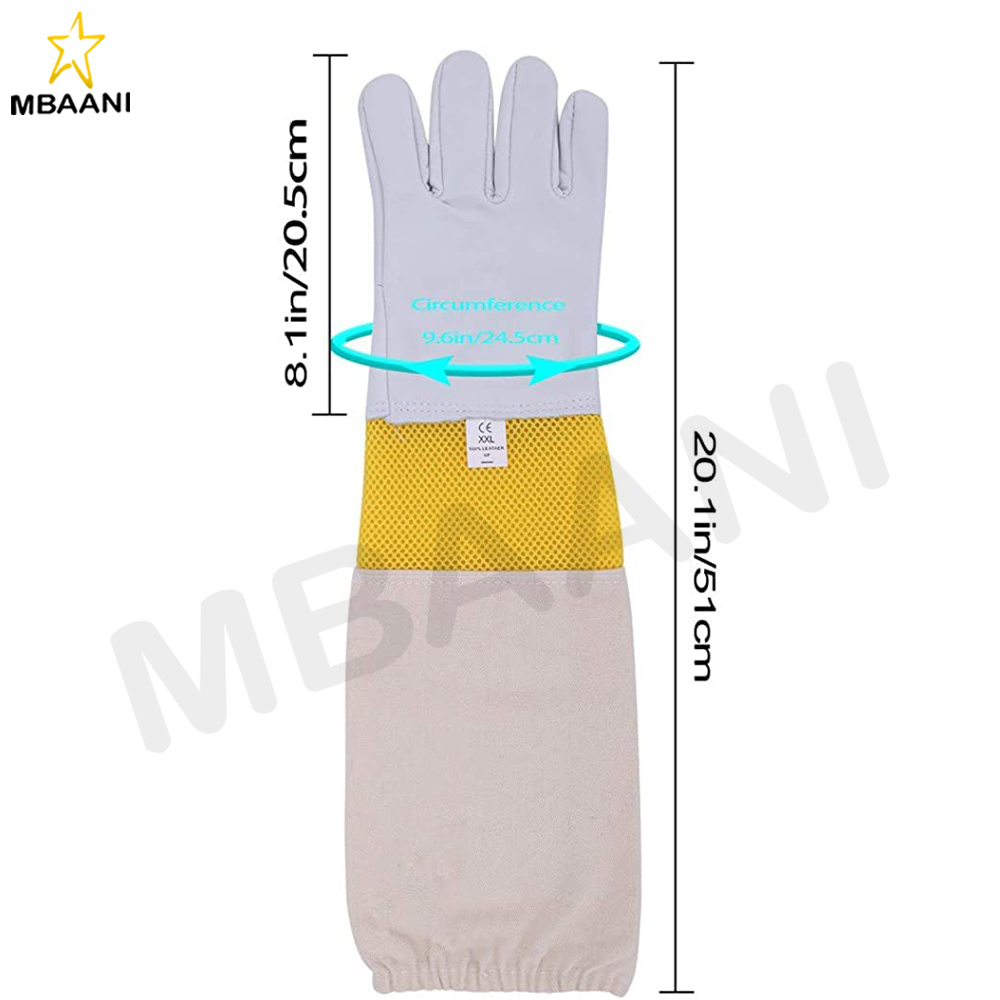Leather Goatskin Beekeeping Gloves with Cotton And Three Layer Sleeves.
