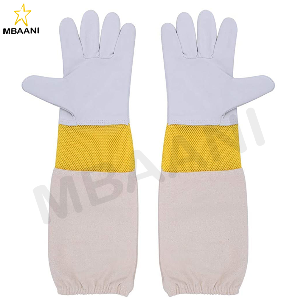Leather Goatskin Beekeeping Gloves with Cotton And Three Layer Sleeves.