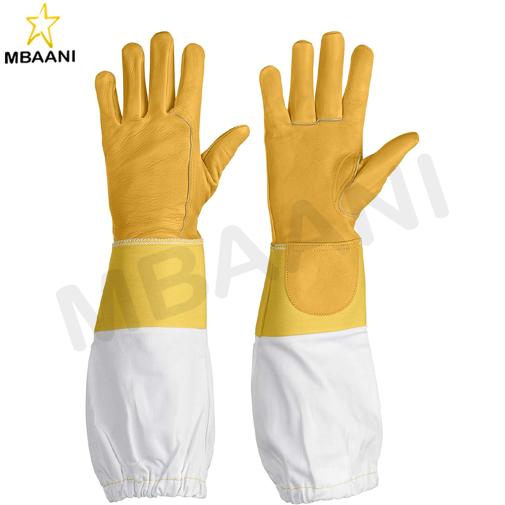 Goatskin Leather Beekeeping Gloves with Full Long Cotton Sleeves.