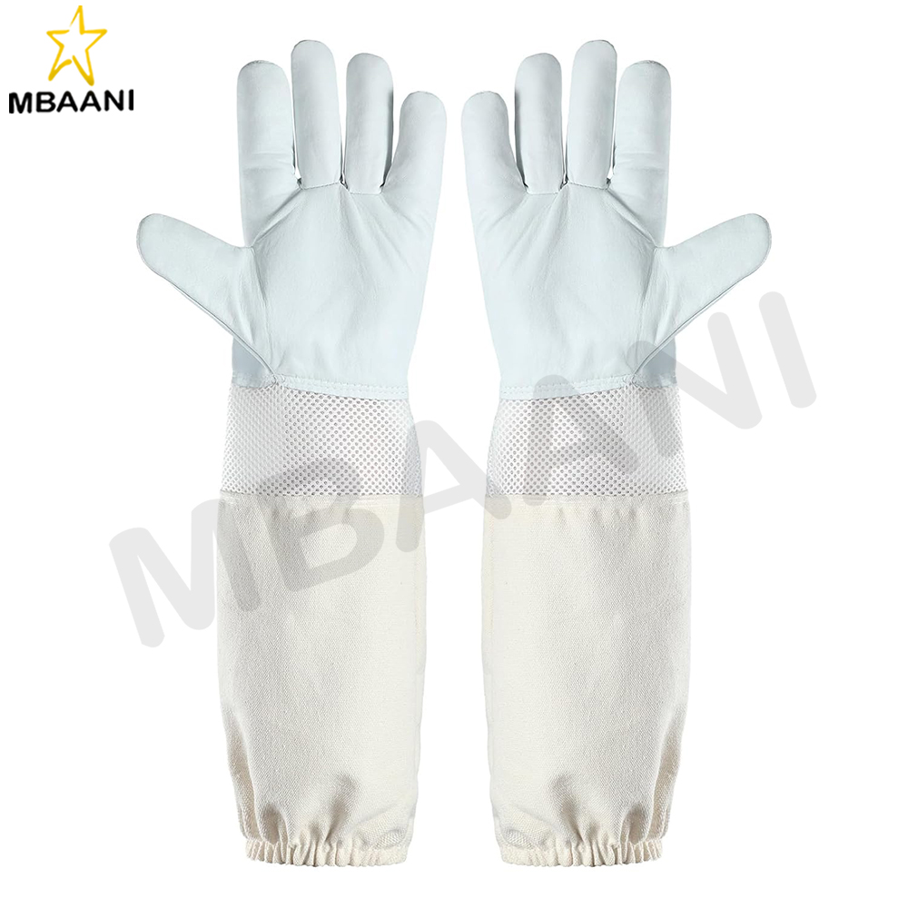 Leather Beekeeping Gloves With Three Layer And Cotton Sleeves.