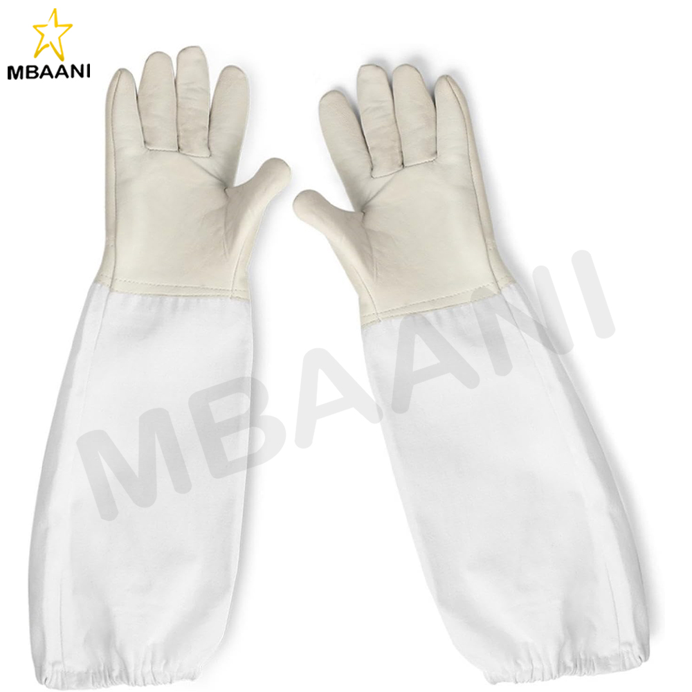 Goatskin Beekeeping Gloves with Long Full Cotton Sleeves.