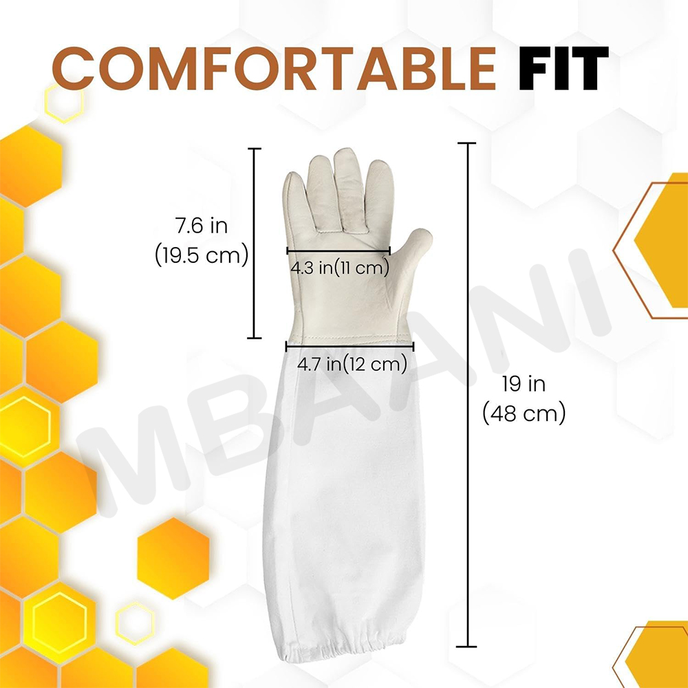 Goatskin Beekeeping Gloves with Long Full Cotton Sleeves.