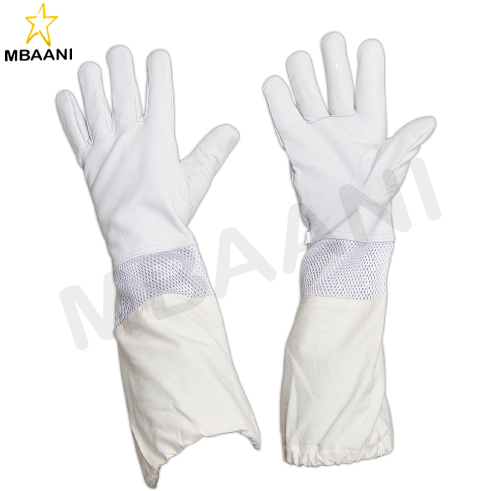Goatskin Beekeeping Gloves with Three Layer And Full Long Cotton Sleeves.