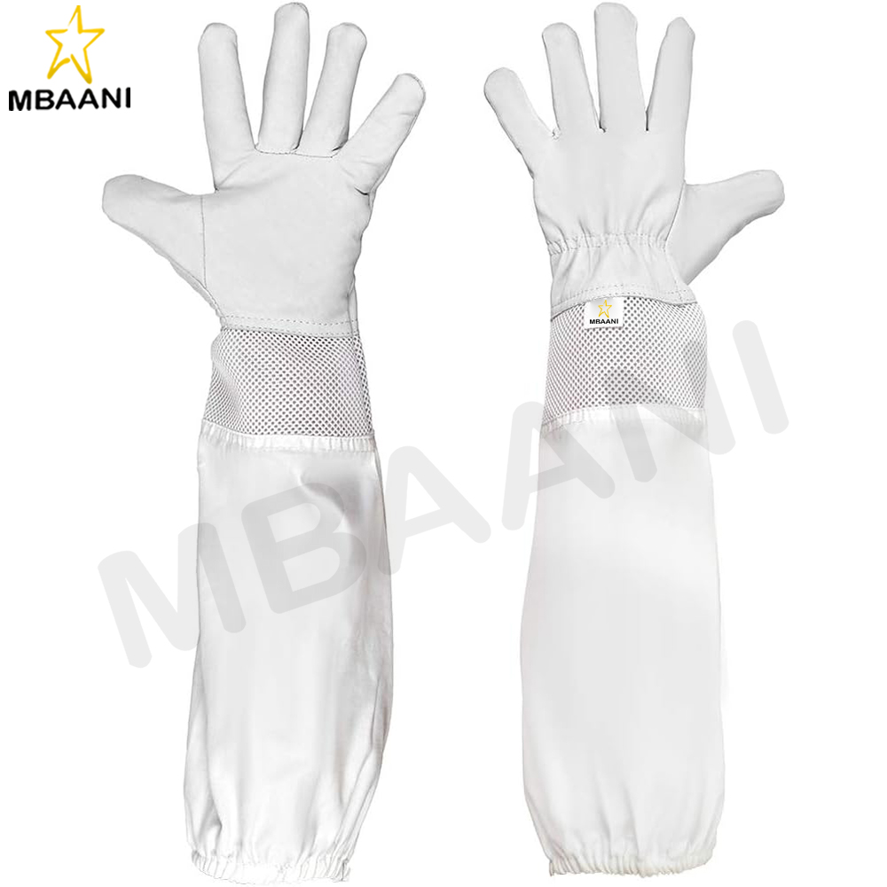 Goatskin Leather Beekeeping Gloves with Three Layer And Full Long Cotton Sleeves.