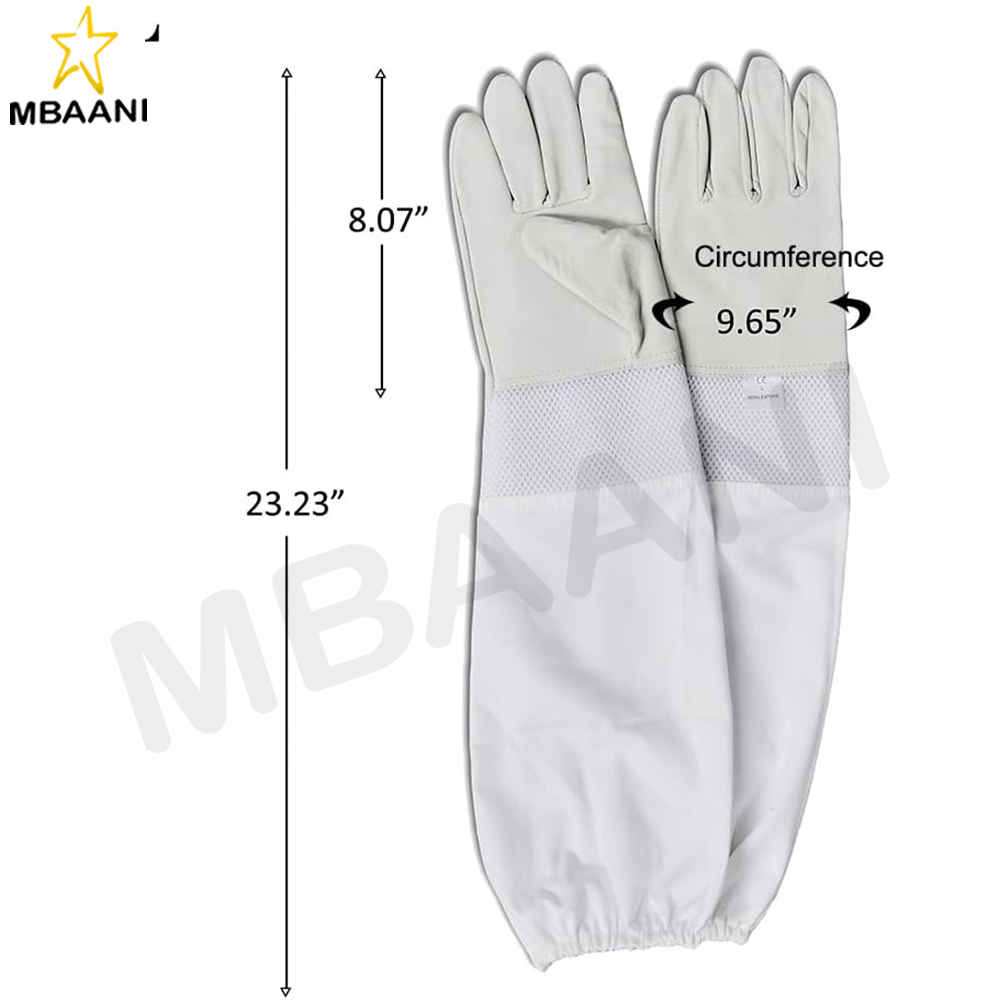 Goatskin Leather Beekeeping Gloves with Three Layer And Full Long Cotton Sleeves.